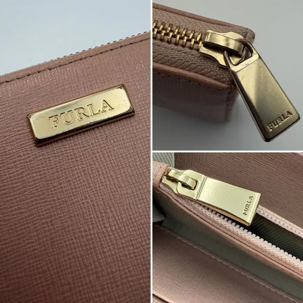 Furla Blush Pink Saffiano Leather Corner Zip Wallet Continental Wallet